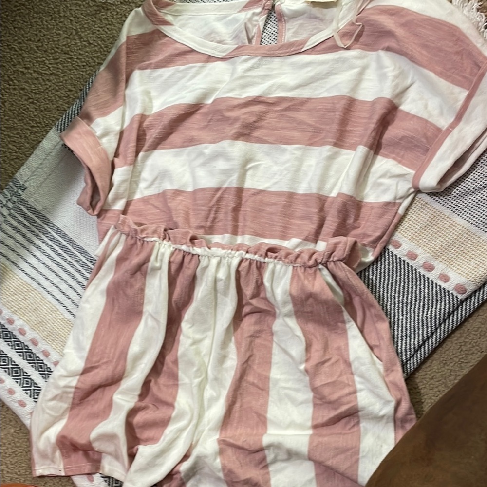 BiBi Pink and White Striped Romper